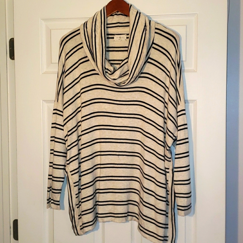 Striped Split Side Cowl Neck Tunic